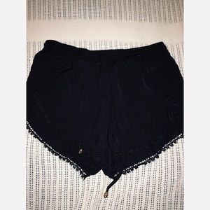 Black High-waisted Drawstring Dress Shorts